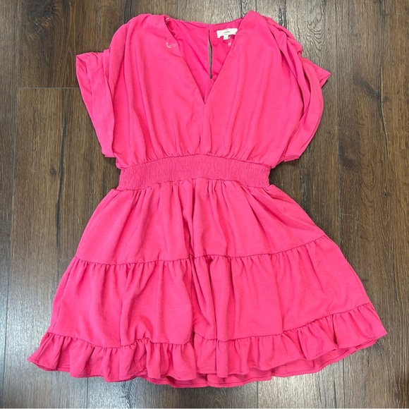 ENTRO Royalty's V-neck Tiered Dress Pink SZ LG - Picture 3 of 6